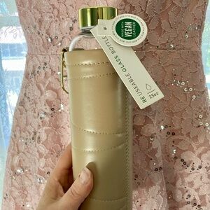 Joann Fabrics reusable glass bottle with vegan leather cover New!